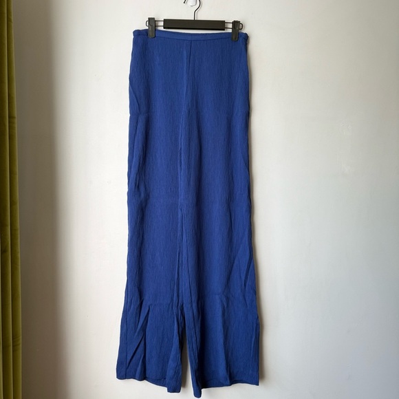 Trina Turk Long Weekend Admiral Blue Textured Wide Leg Pants 0 - Picture 4 of 7